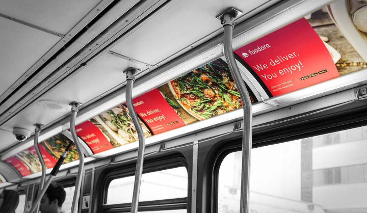 Ads on the inside of a bus